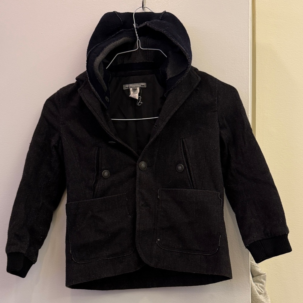 Bonpoint Black Hooded Pea Coat for Kids